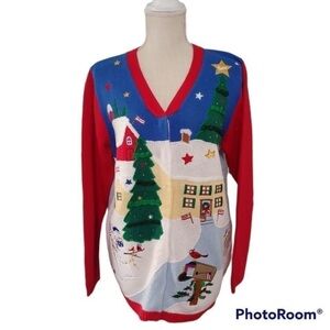 Quacker Factory Fun red white blue Patriotic zip front holiday cardigan sweater